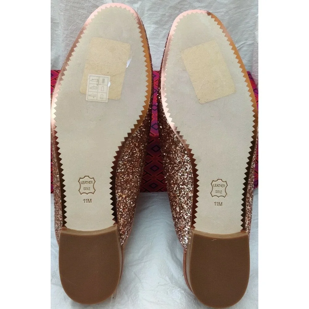 NEW Tory Burch Amelia‎ Backless Loafer Glitter Rose Gold Size 11 M